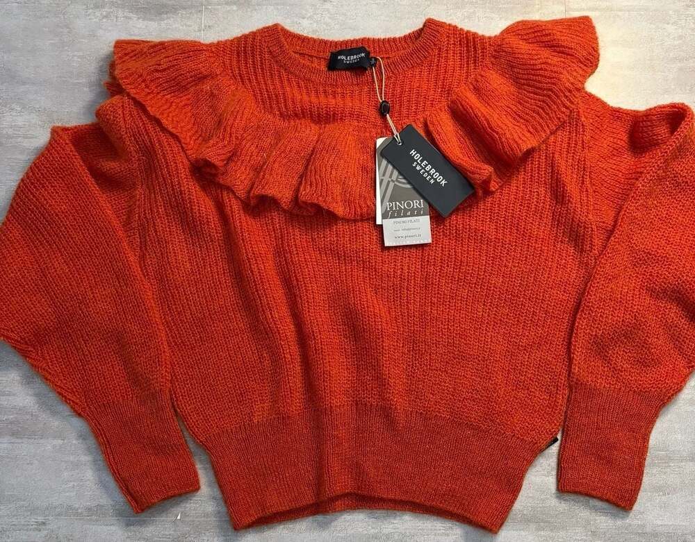Holebrook Sweden Ruffle Mohair Blend Sweater, Orange Knit, Women's Size SP - NWT